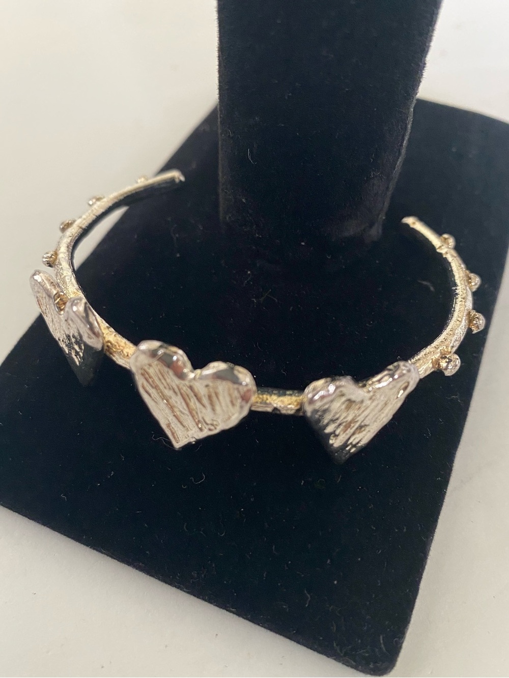 Silver Heart Shape Textured Accent Bangle Bracelet NEW
